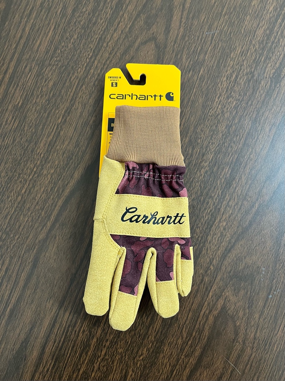 Carhartt Women’s Duck Synthetic Suede Knit Cuff Gloves Deep Wine Camo Small NWT